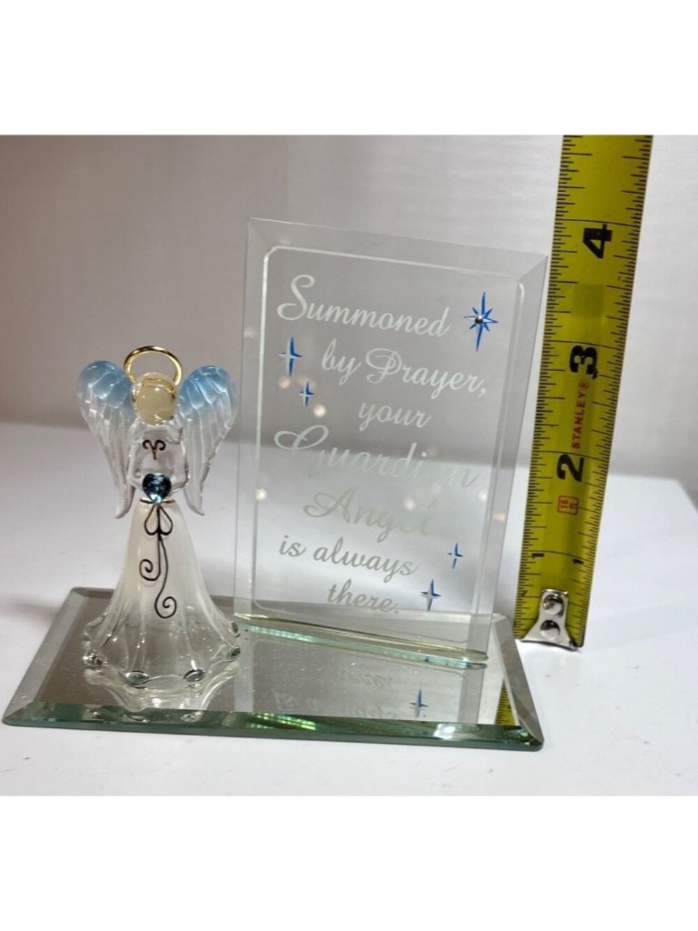 Glass Baron Guardian Angel Figurine With Swarovski Elements On Glass Base 4"